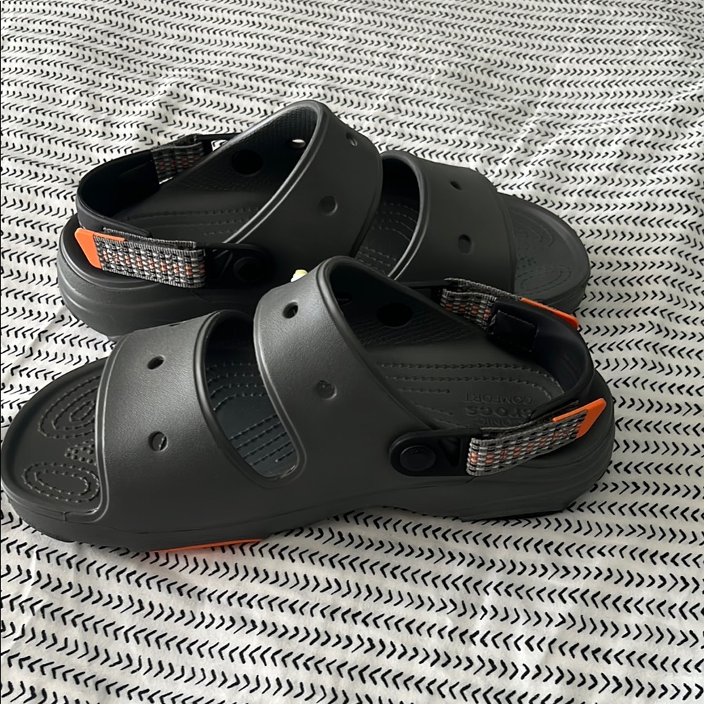 CROCS Black Sandals with Orange Highlights,